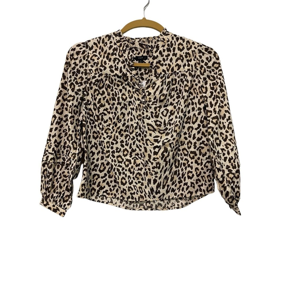 JCrew Reimagined Leopard Print Pullover Puffy Sleeve Shirt Small NWT